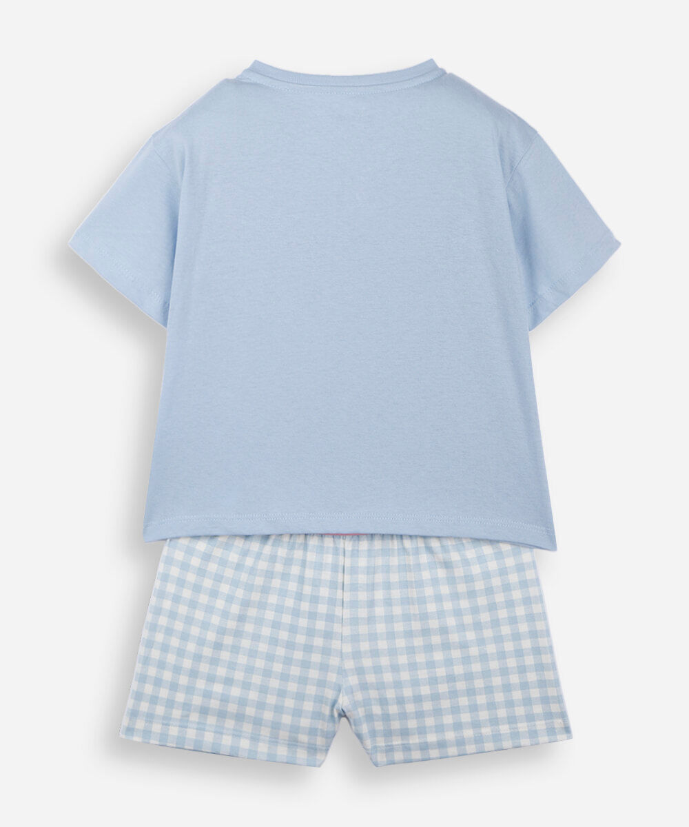 pijama curto infantil de algodão com máscara stitch azul
