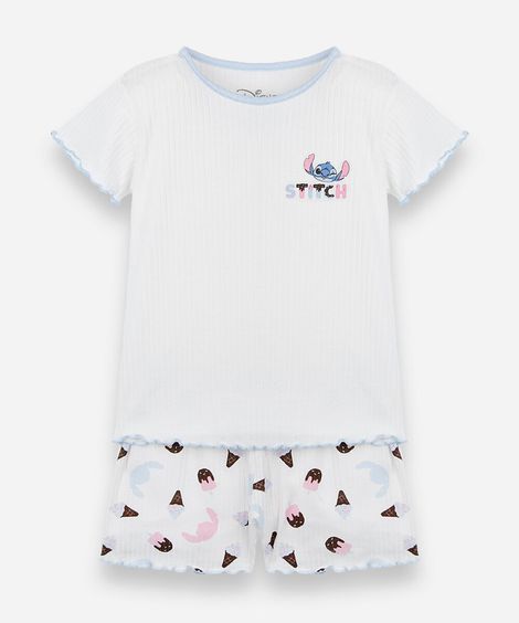 pijama curto infantil com viscose stitch off white