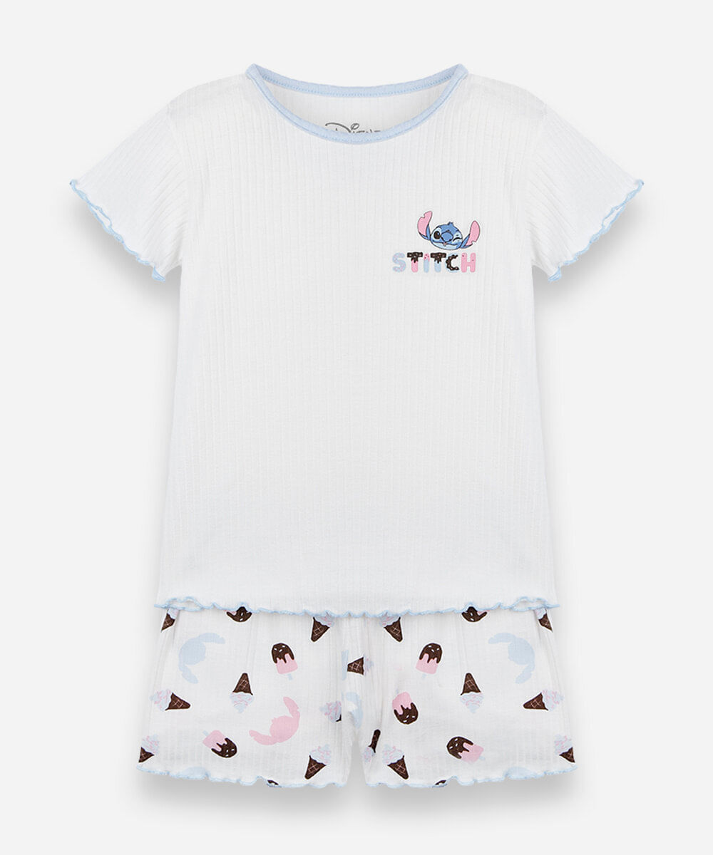 pijama curto infantil com viscose stitch off white