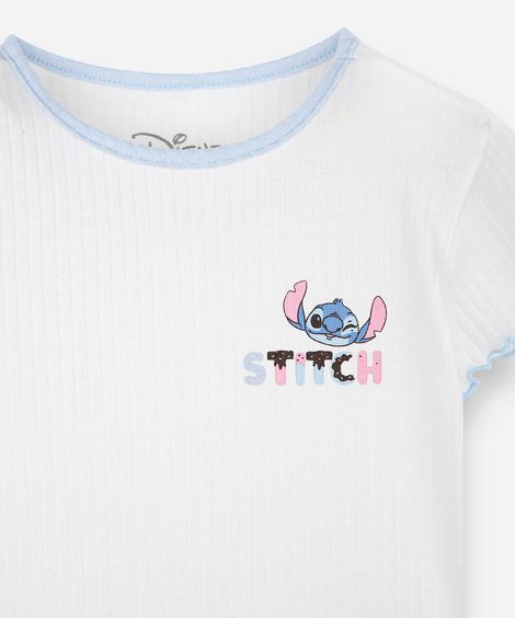 pijama curto infantil com viscose stitch off white