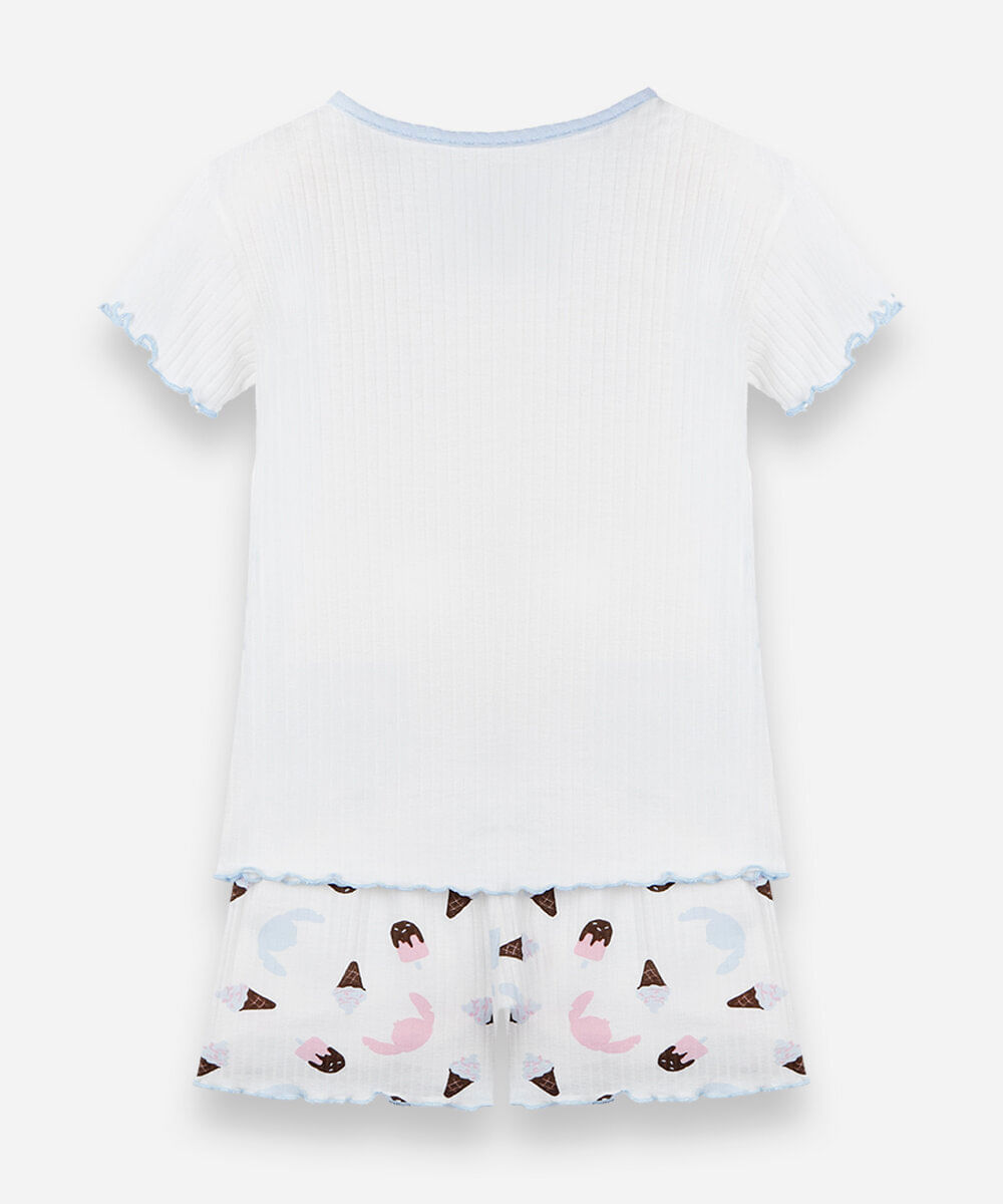 pijama curto infantil com viscose stitch off white