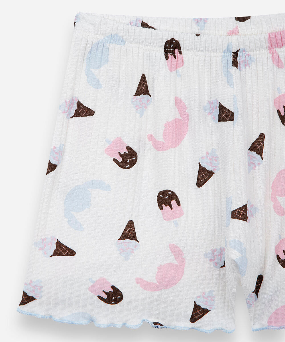 pijama curto infantil com viscose stitch off white