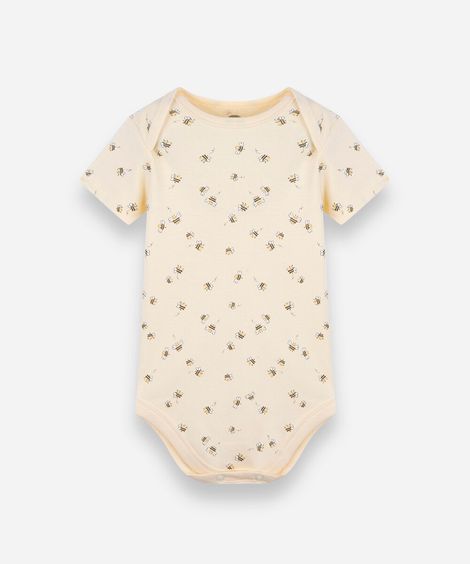 body infantil de algodão manga curta abelhas amarelo