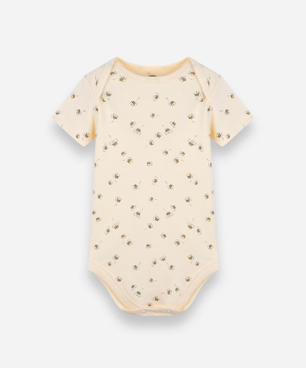 body infantil de algodão manga curta abelhas amarelo