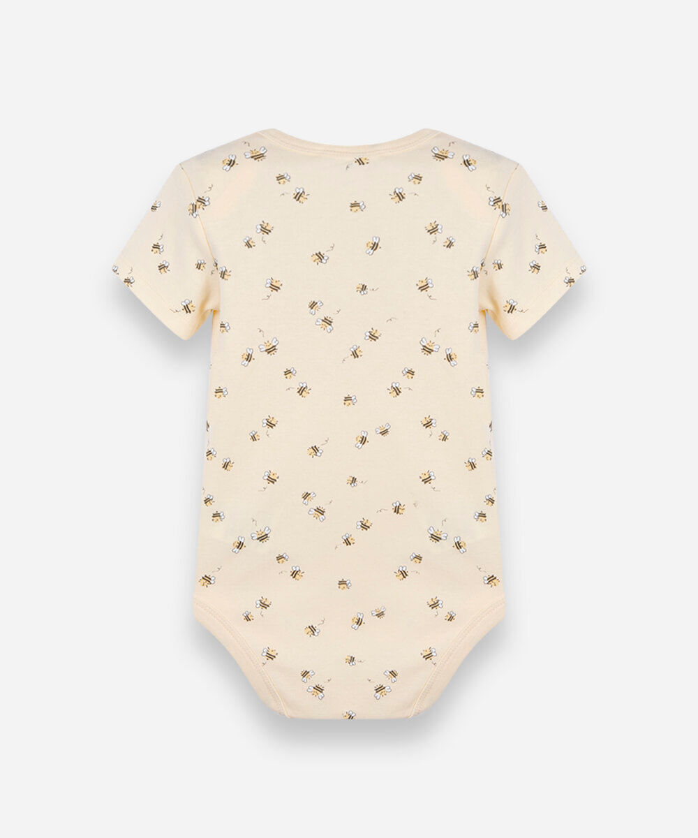 body infantil de algodão manga curta abelhas amarelo