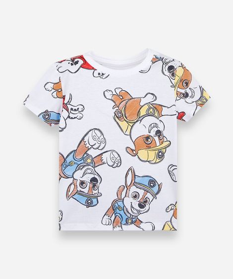 camiseta infantil de algodão manga curta patrulha canina off white