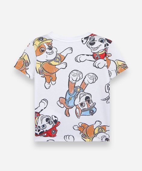 camiseta infantil de algodão manga curta patrulha canina off white