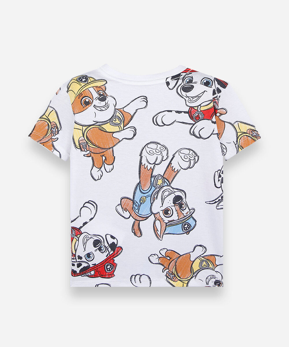 camiseta infantil de algodão manga curta patrulha canina off white