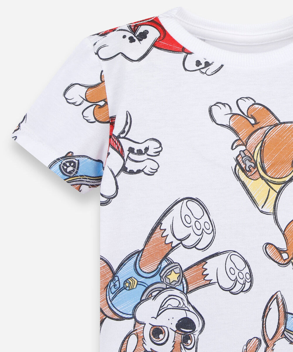 camiseta infantil de algodão manga curta patrulha canina off white