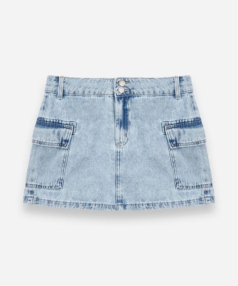saia juvenil jeans com bolsos cargo azul