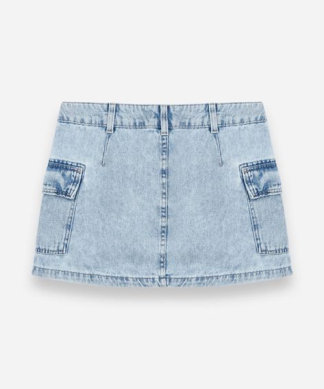 saia juvenil jeans com bolsos cargo azul