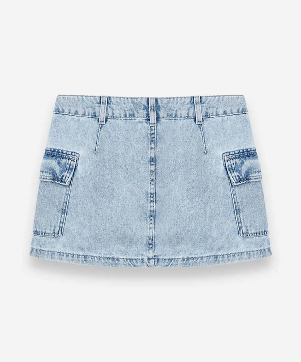saia juvenil jeans com bolsos cargo azul