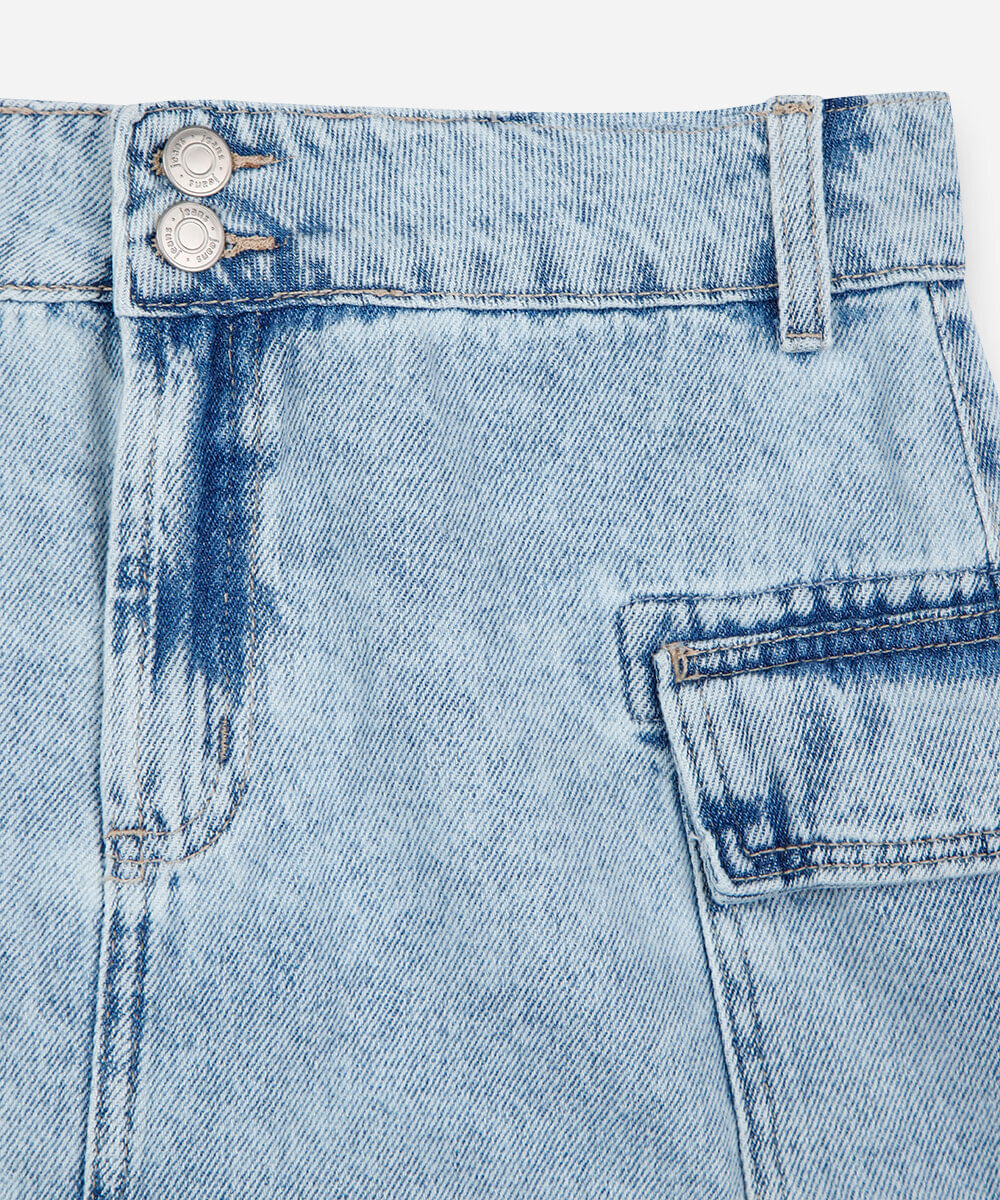 saia juvenil jeans com bolsos cargo azul