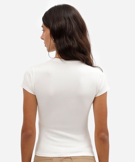 blusa baby look feminina de algodão manga curta miffy  off white