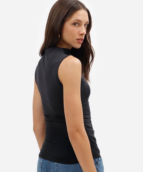 blusa feminina gola alta franzida preta