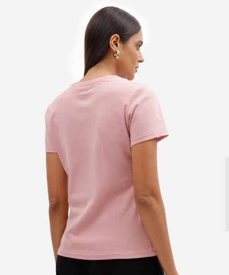camiseta básica feminina de algodão manga curta estampada rosa