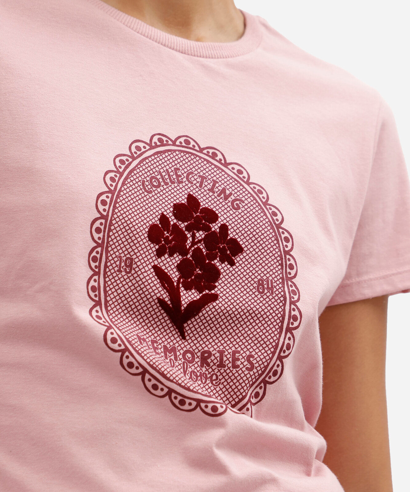 camiseta básica feminina de algodão manga curta estampada rosa