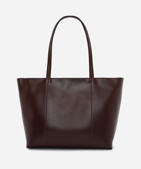 bolsa shopper feminina com recortes em poliuretano marrom