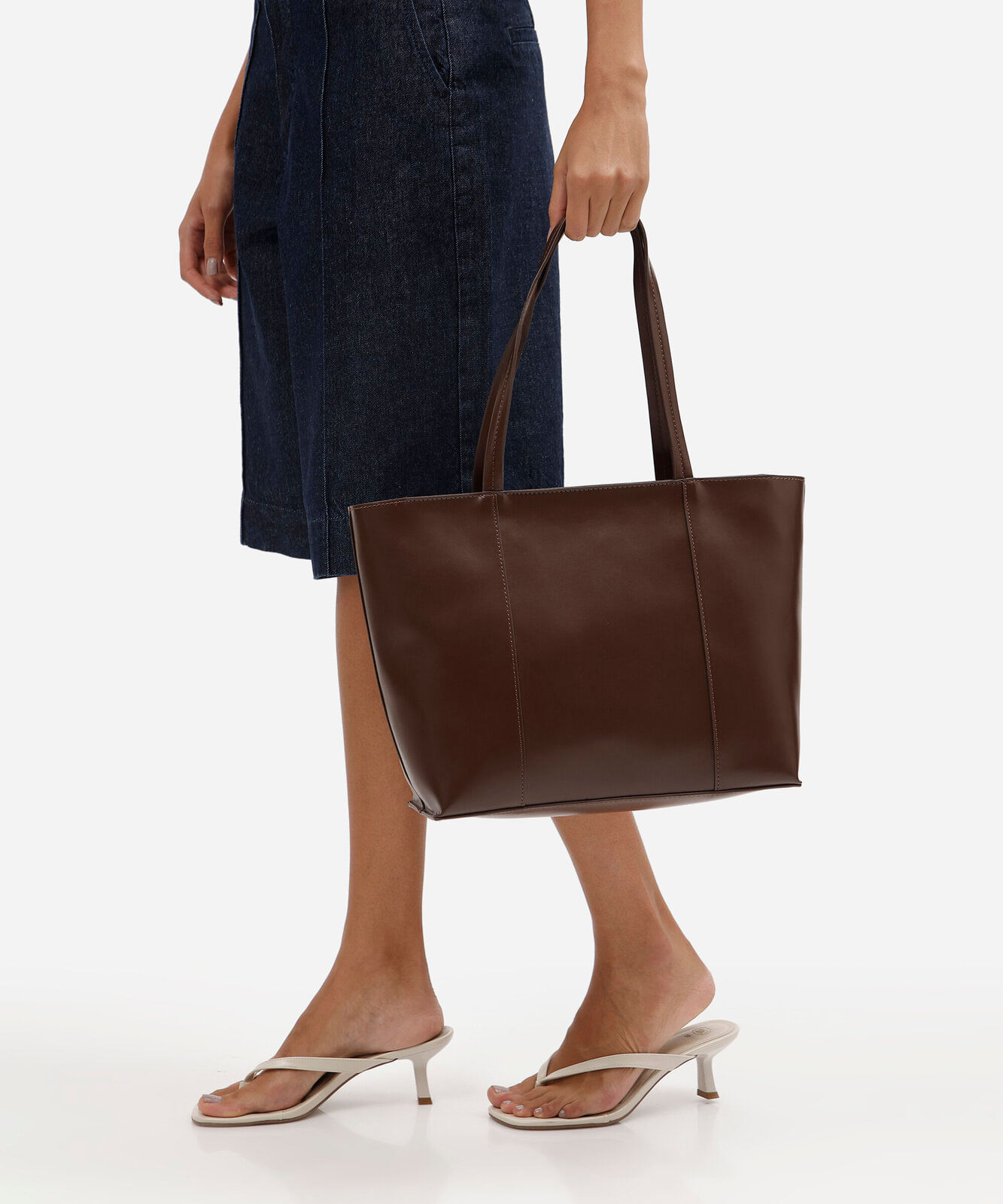 bolsa shopper feminina com recortes em poliuretano marrom