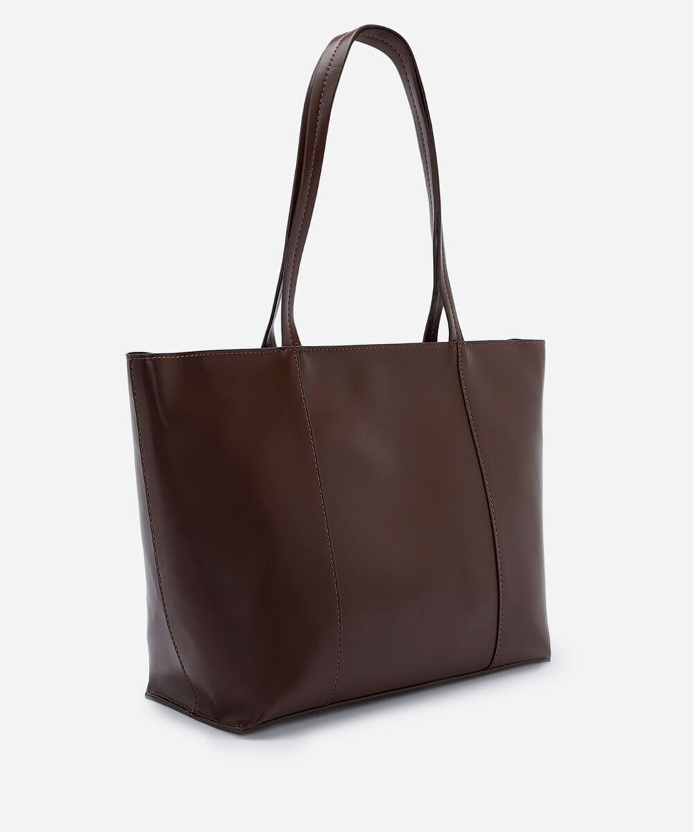 bolsa shopper feminina com recortes em poliuretano marrom