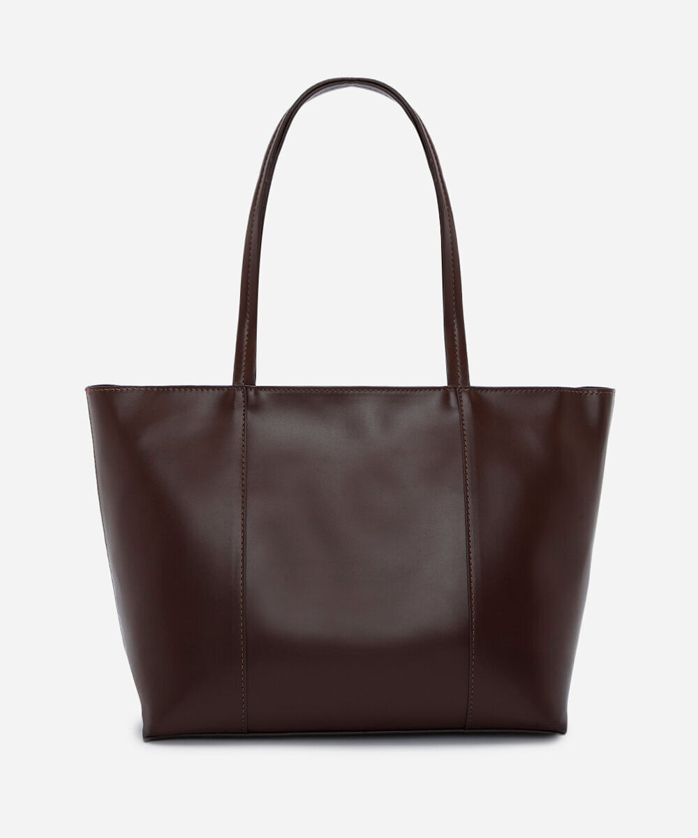bolsa shopper feminina com recortes em poliuretano marrom