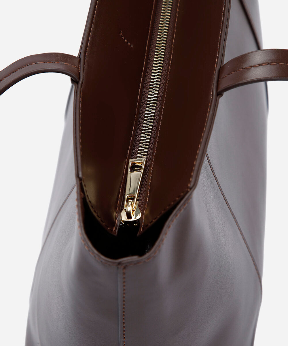 bolsa shopper feminina com recortes em poliuretano marrom