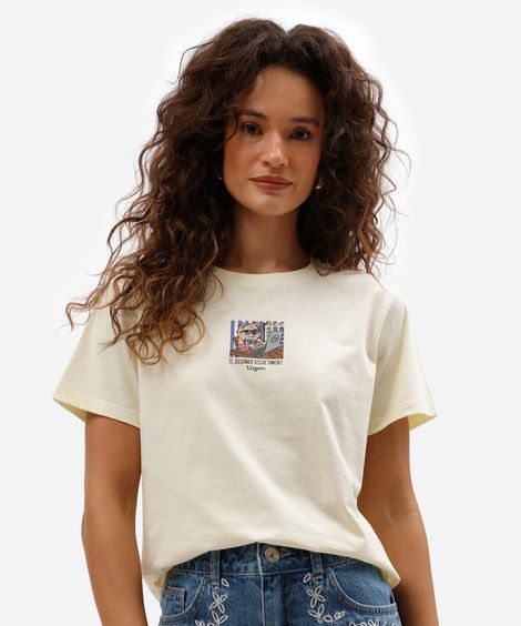 camiseta feminina de algodão manga curta signo virgem básica amarela