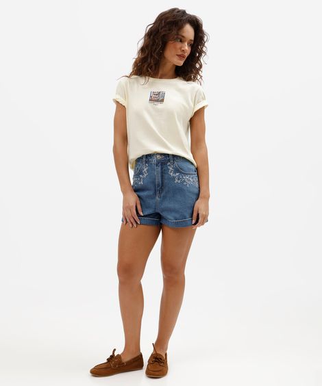 camiseta feminina de algodão manga curta signo virgem básica amarela
