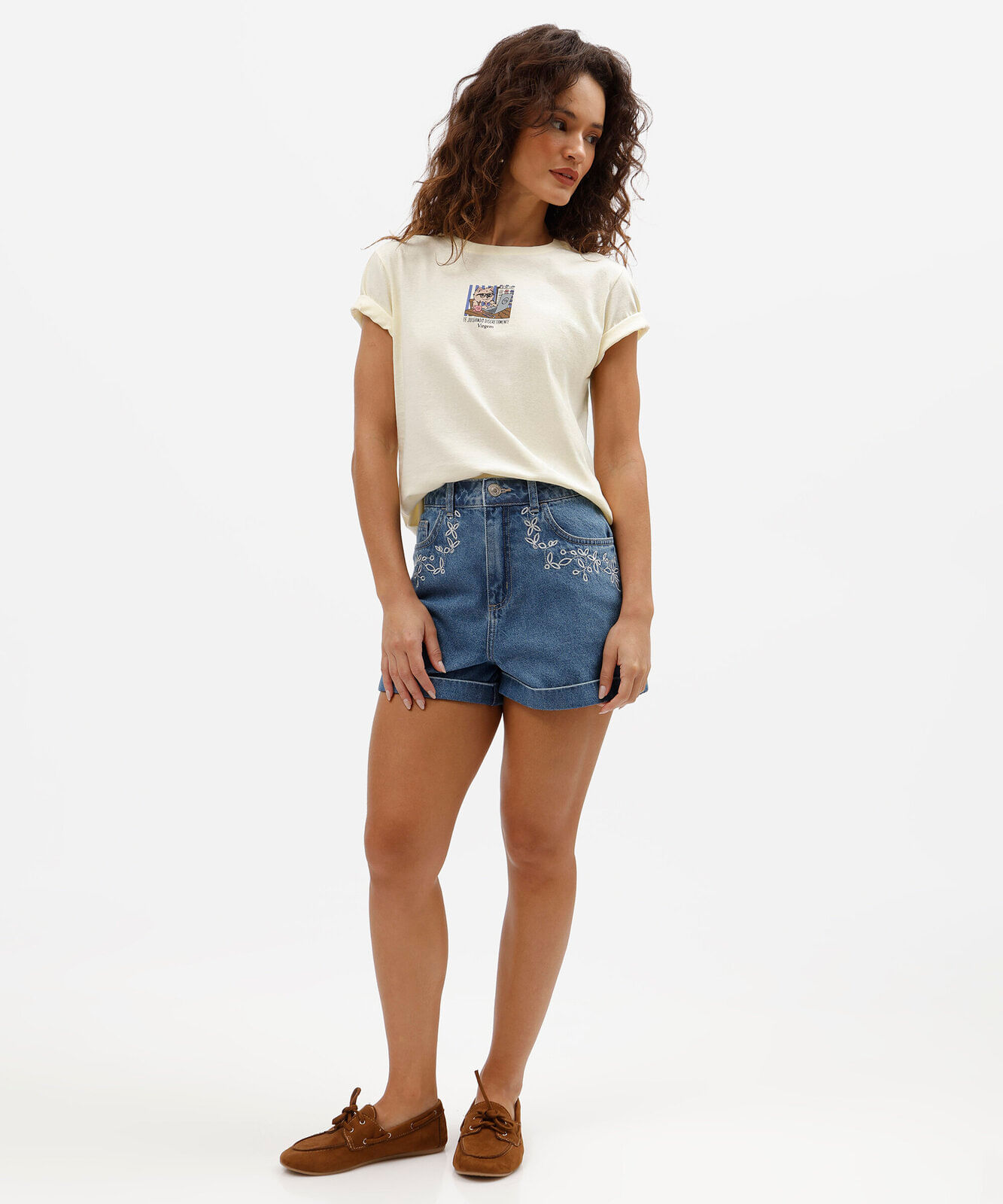 camiseta feminina de algodão manga curta signo virgem básica amarela