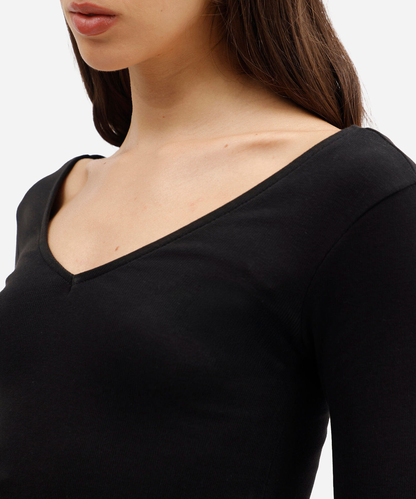 blusa feminina de algodão decote v manga longa preta