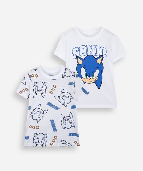 kit de 2 camisetas infantis de algodão manga curta sonic off white