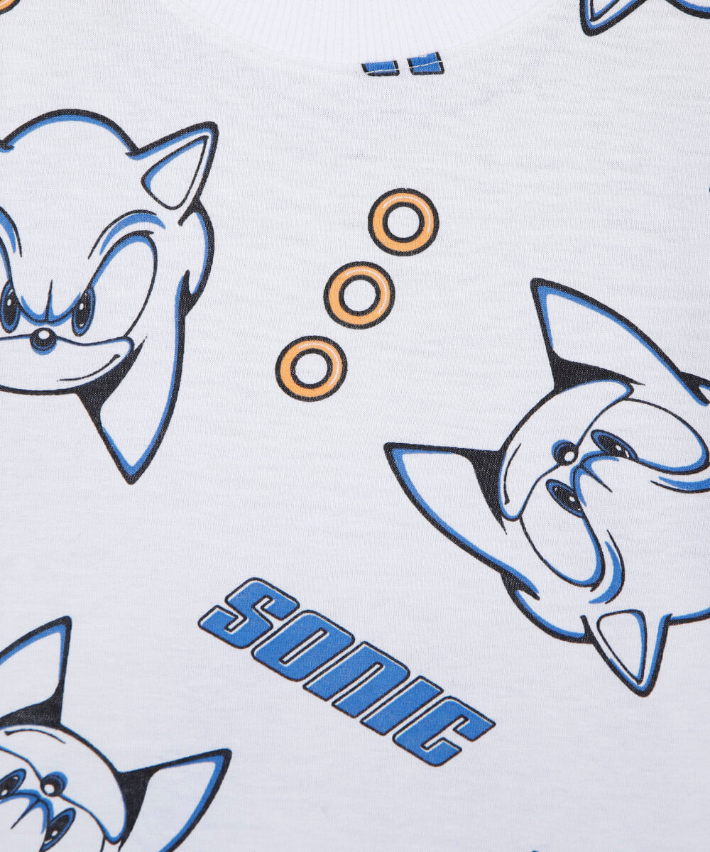 kit de 2 camisetas infantis de algodão manga curta sonic off white