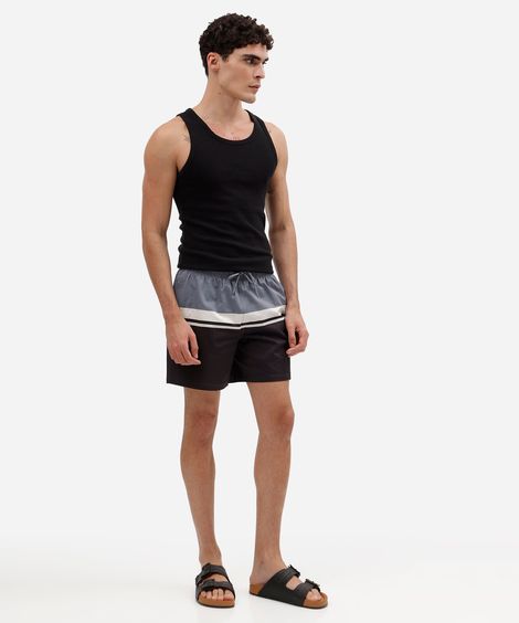 short masculino cós elástico listrado  azul