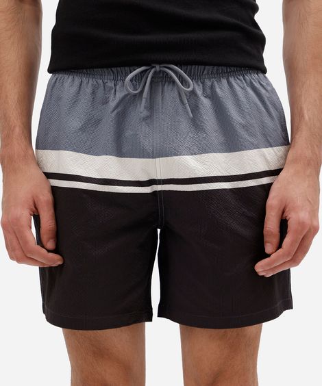 short masculino cós elástico listrado  azul
