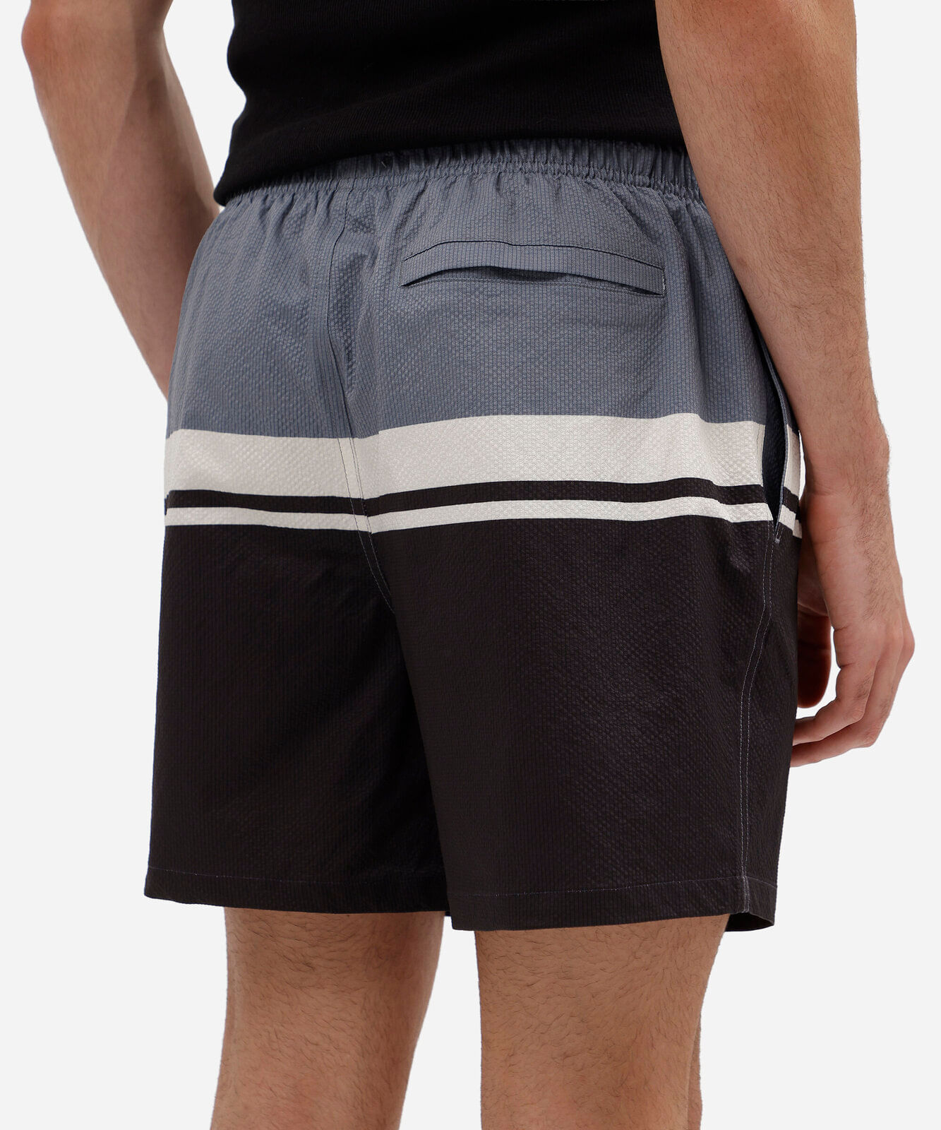 short masculino cós elástico listrado  azul