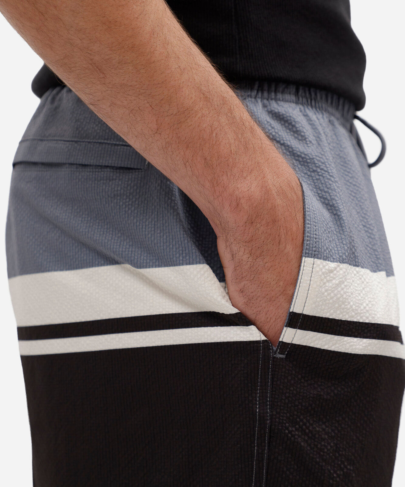 short masculino cós elástico listrado  azul