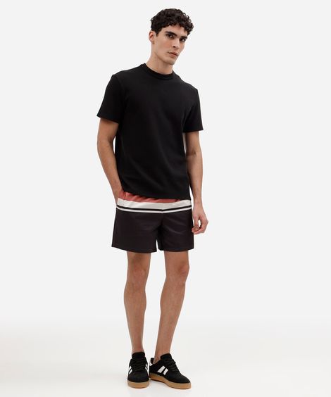 short masculino cós elástico listrado laranja