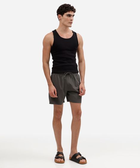 short masculino bolso com zíper cós elástico preto
