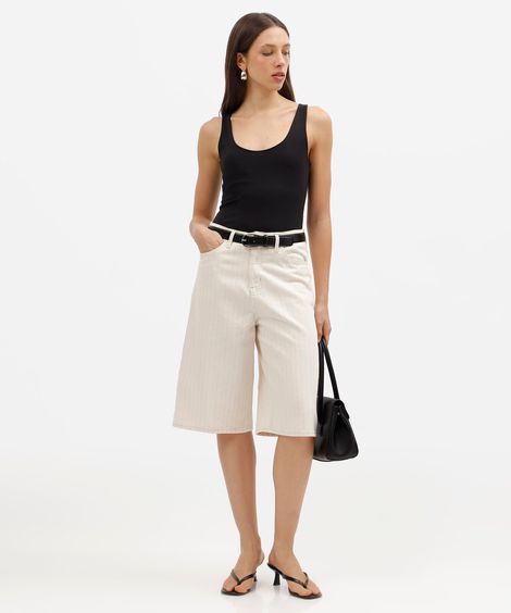 body feminino de algodão decote redondo canelado preto