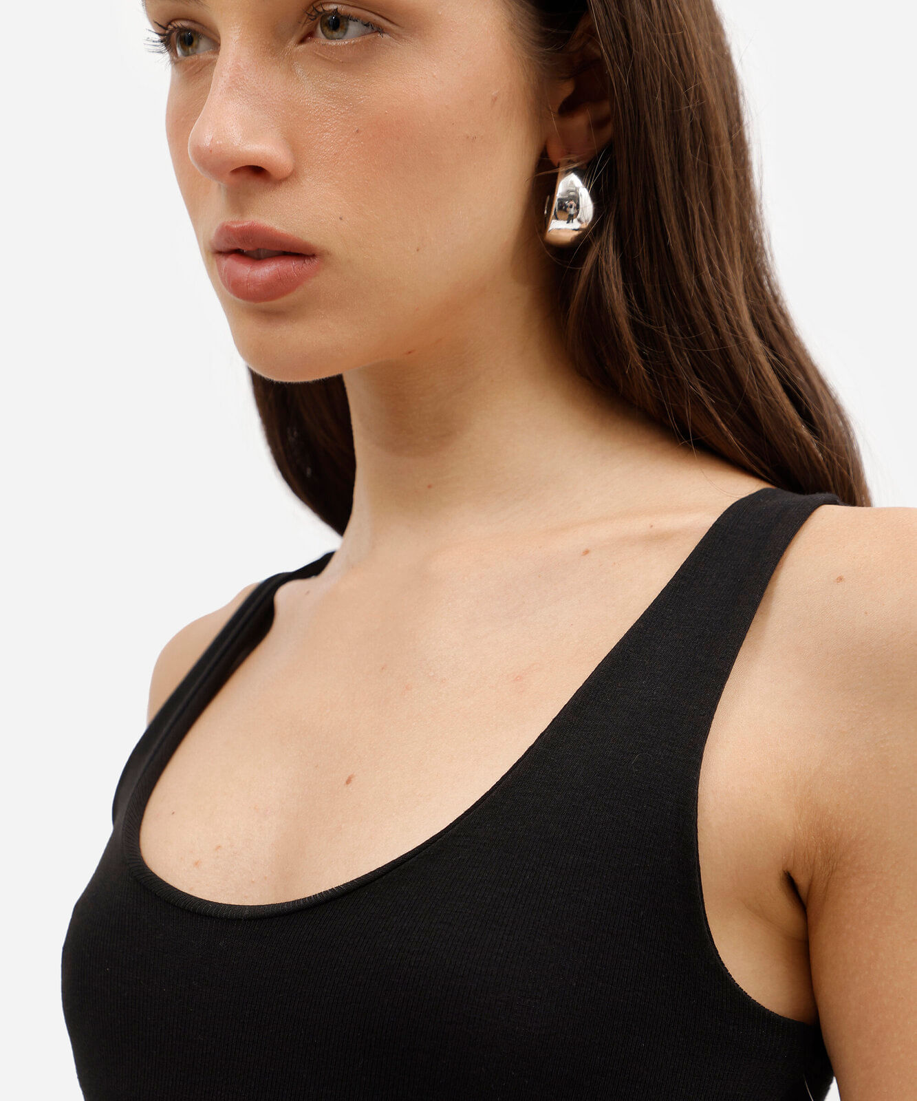 body feminino de algodão decote redondo canelado preto