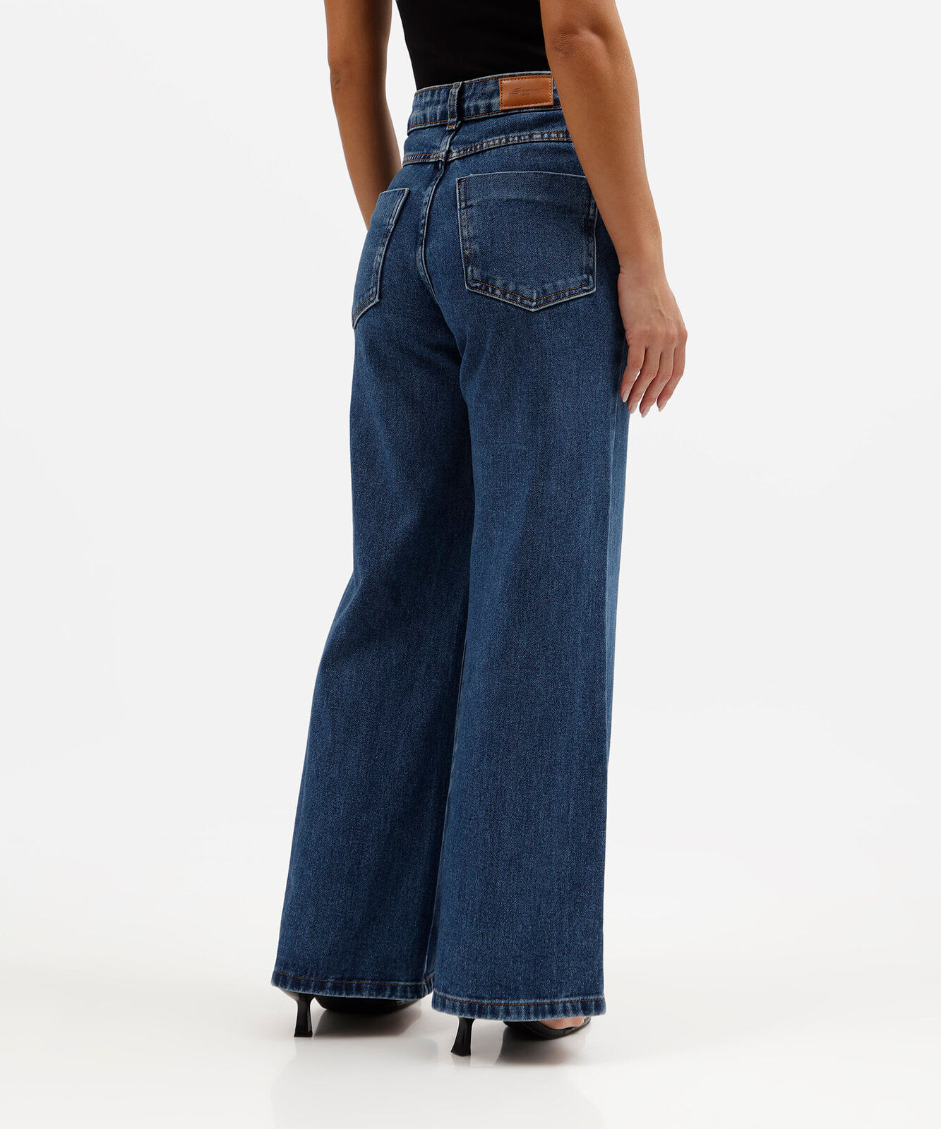 calça wide leg feminina jeans cós cruzado sawary azul