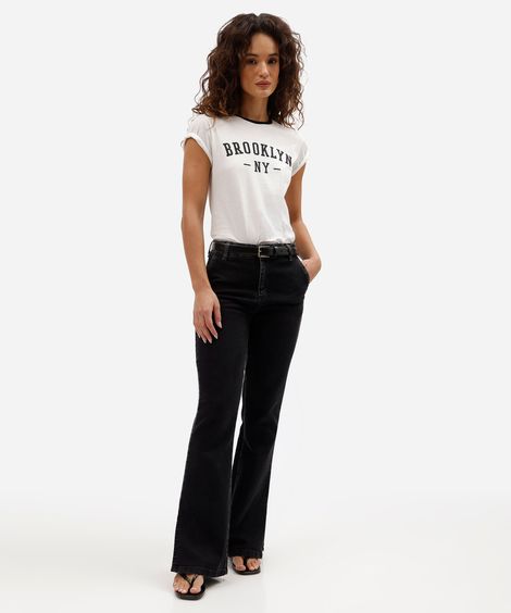 calça boot cut petit feminina jeans sawary preta