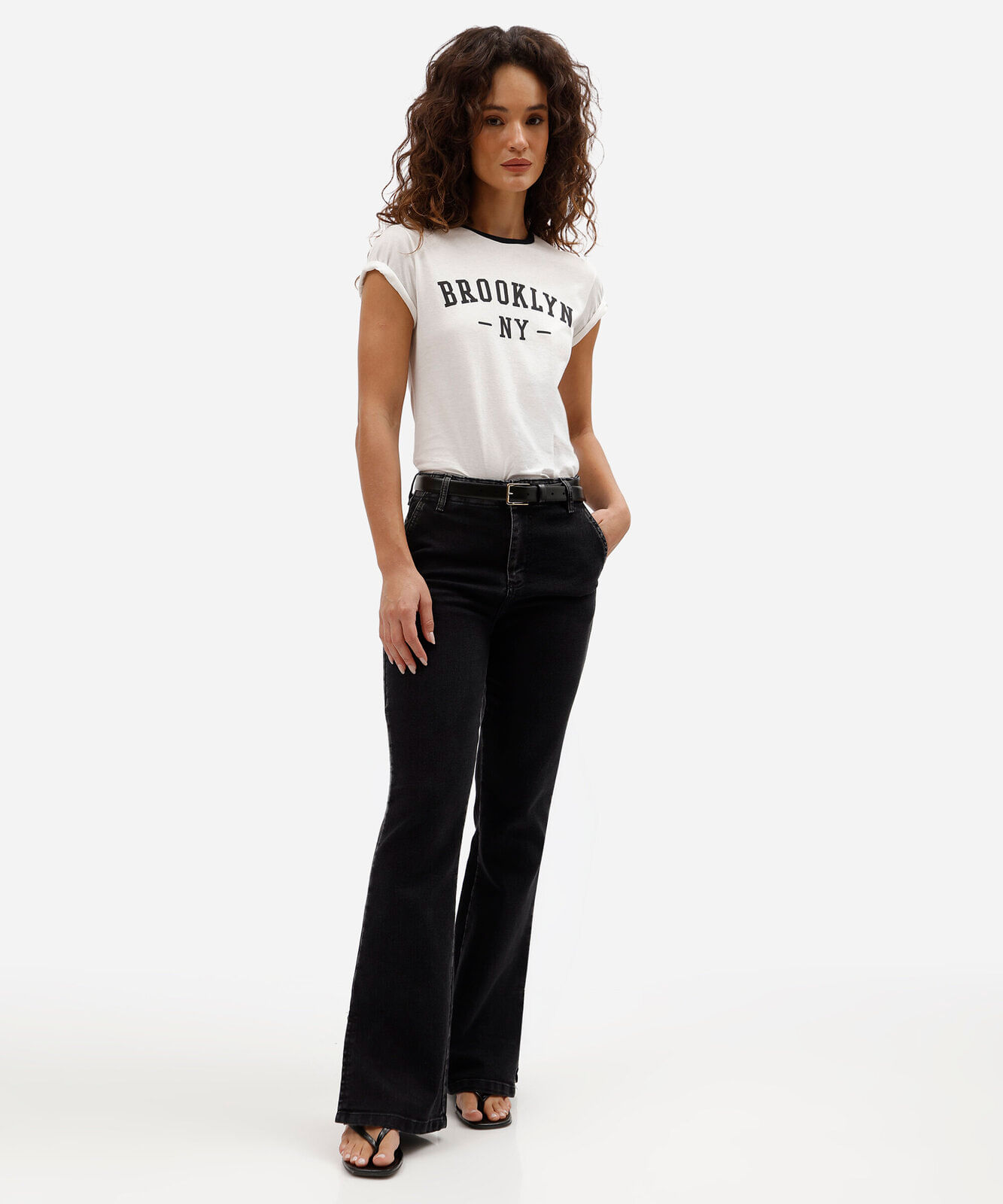 calça boot cut petit feminina jeans sawary preta