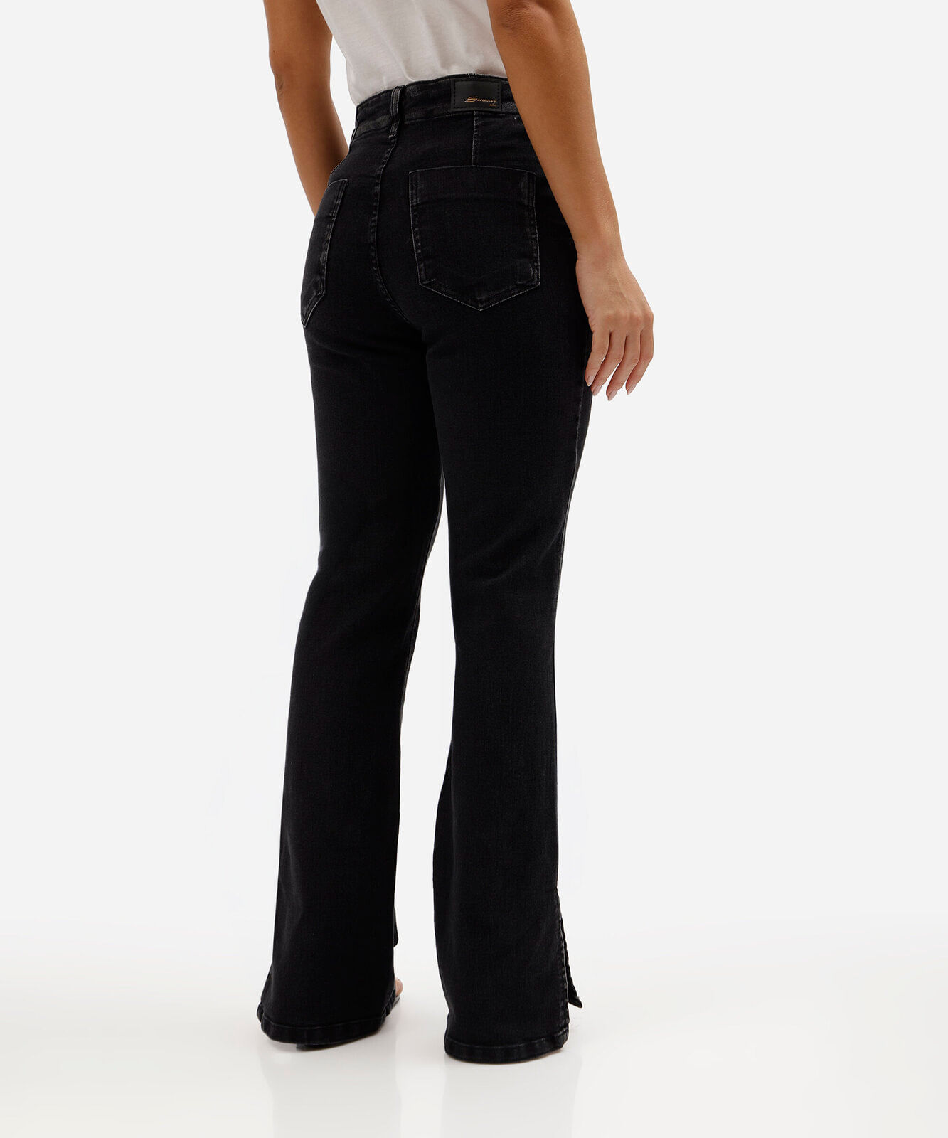 calça boot cut petit feminina jeans sawary preta