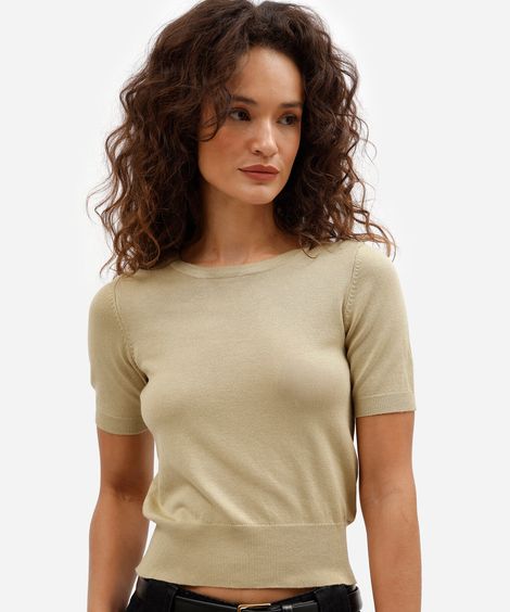 blusa feminina básica de tricô com manga curta verde
