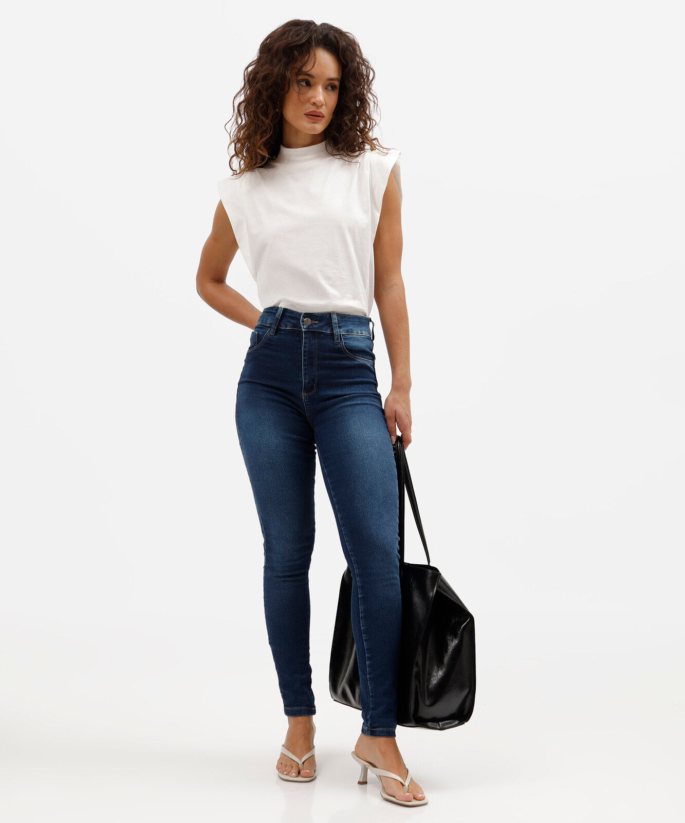 calça cigarrete feminina jeans sawary azul
