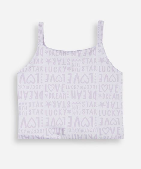 top cropped infantil estampado lilás