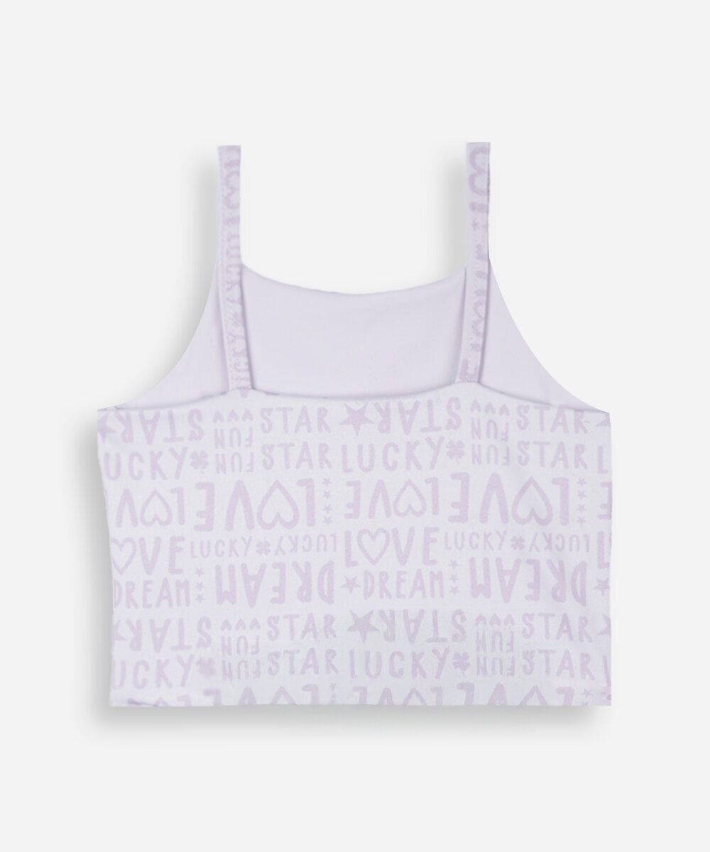 top cropped infantil estampado lilás