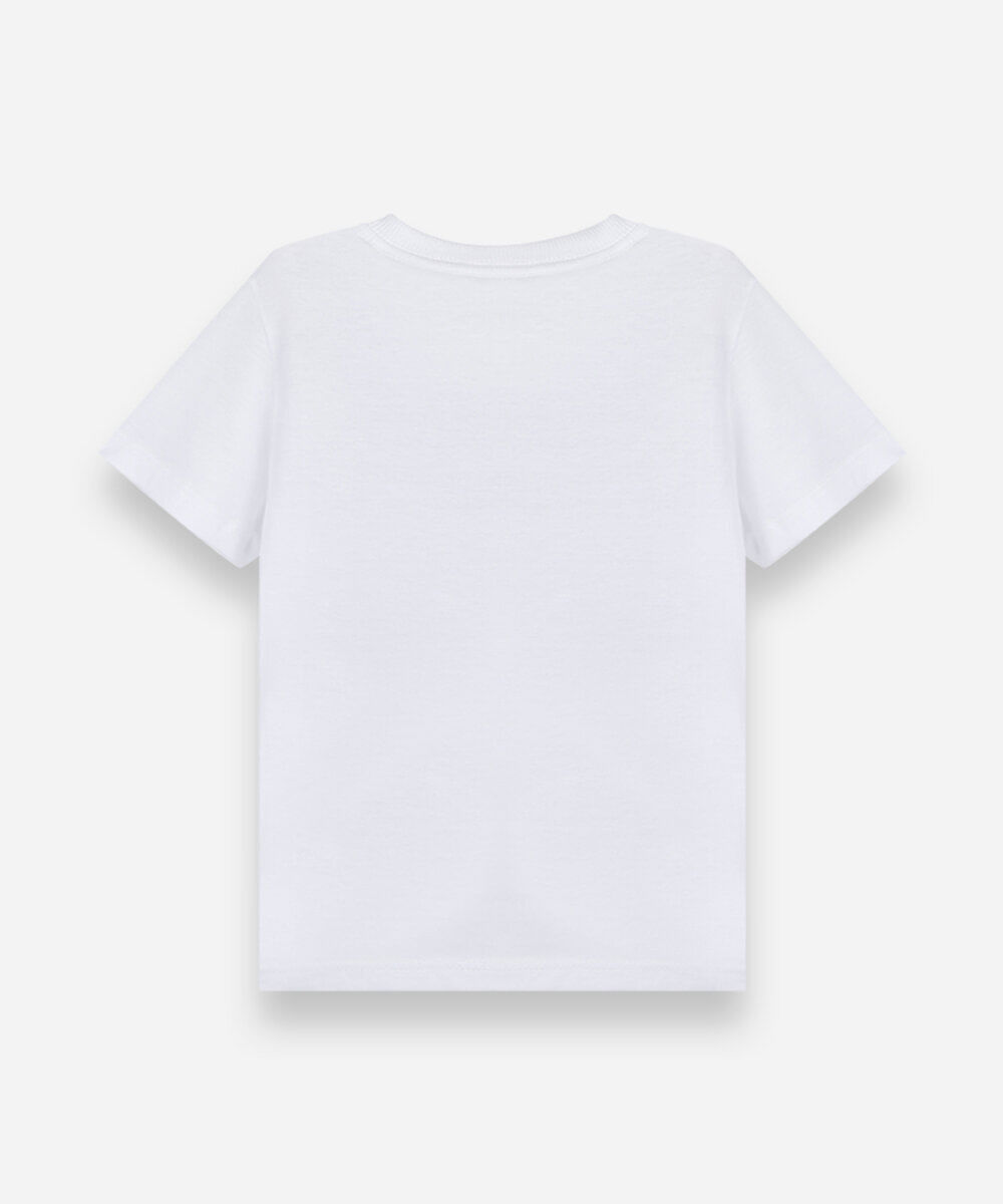camiseta infantil de algodão manga curta com bolso dino off white