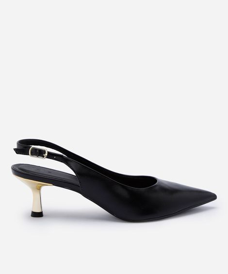scarpin slingback feminino bico fino salto cromado preto